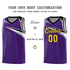 Purple Gold-Black Chest Color Block Basketball Jersey 3
