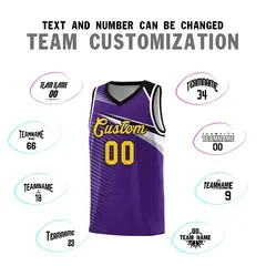 Purple Gold-Black Chest Color Block Basketball Jersey 4