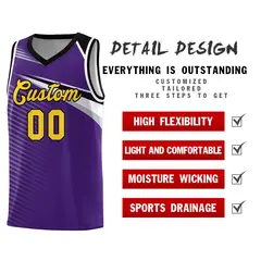 Purple Gold-Black Chest Color Block Basketball Jersey 5