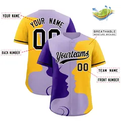 Purple Gold Black Couple Silhouettes Valentine's Baseball Jersey 3