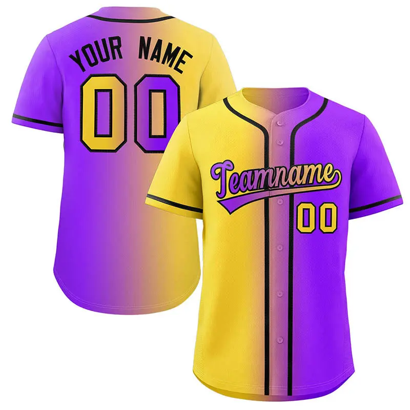 Purple Gold-Black Gradient Fashion Baseball Jersey