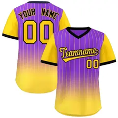 Purple Gold-Black Gradient Pullover Pinstripe Baseball Jersey