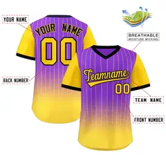 Purple Gold-Black Gradient Pullover Pinstripe Baseball Jersey 2