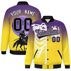 Purple Gold Black Halloween Skeleton Graffiti Varsity Jacket Moisture-Wicking 1