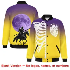 Purple Gold Black Halloween Skeleton Graffiti Varsity Jacket Moisture-Wicking 8