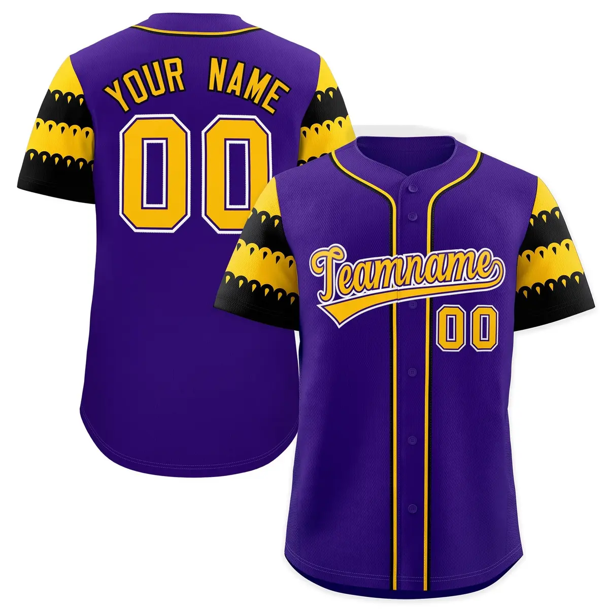Purple Gold Black Sleeve Flag Lace Baseball Jersey