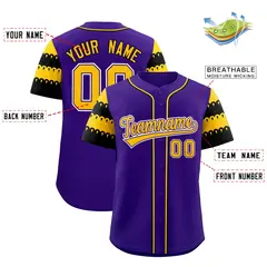 Purple Gold Black Sleeve Flag Lace Baseball Jersey 2