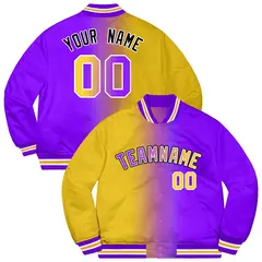 Purple Gold-Black Two Tone Gradient Letterman Bomber Jacket 1