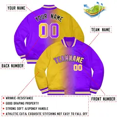 Purple Gold-Black Two Tone Gradient Letterman Bomber Jacket 2