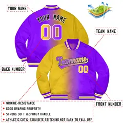 Purple Gold-Black Two Tone Gradient Letterman Bomber Jacket 2