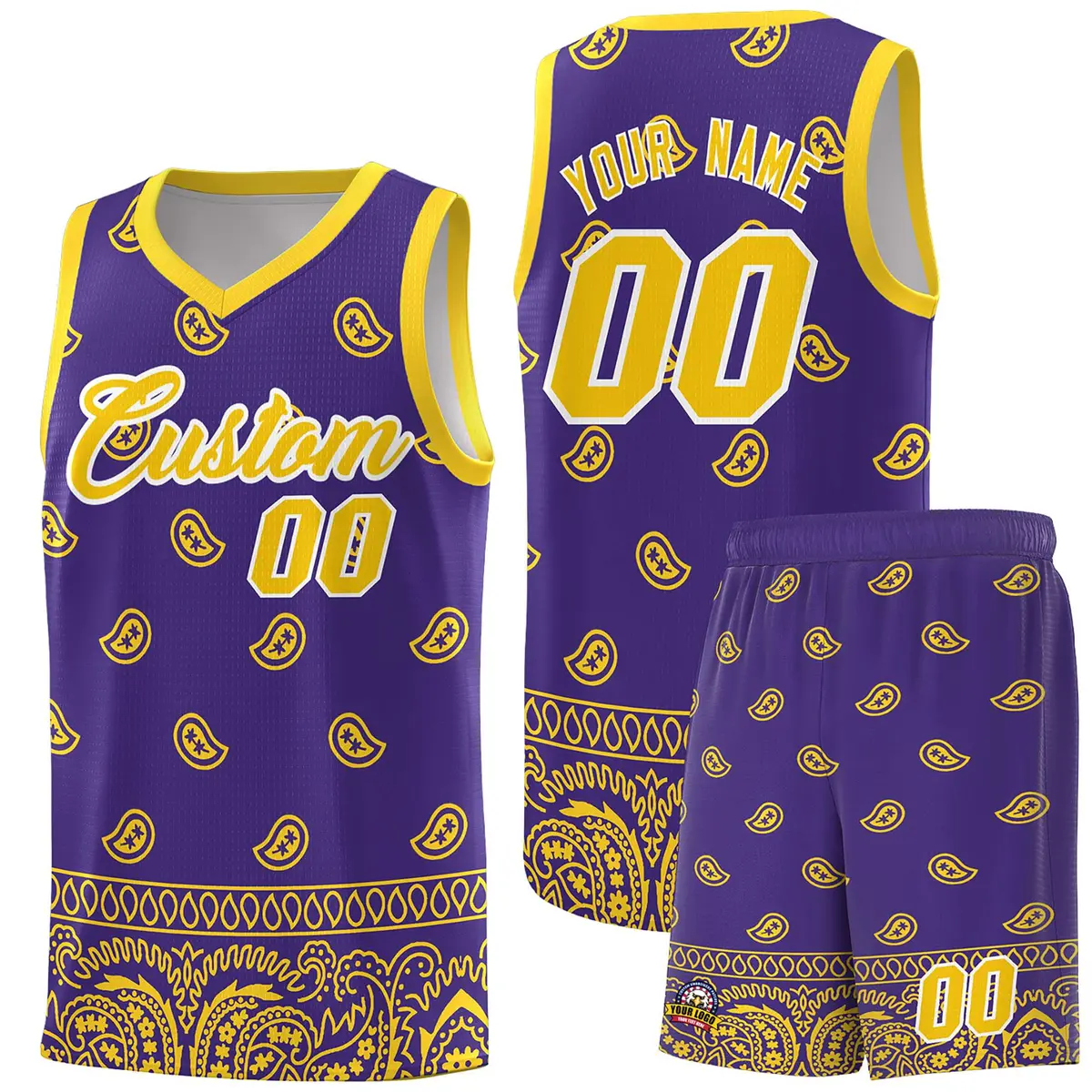 Purple Gold Cashew Pattern Team Basketball Jersey