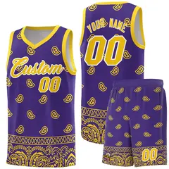 Purple Gold Cashew Pattern Team Basketball Jersey
