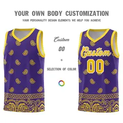 Purple Gold Cashew Pattern Team Basketball Jersey 10