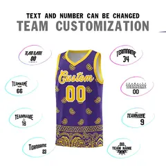 Purple Gold Cashew Pattern Team Basketball Jersey 11