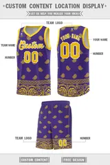 Purple Gold Cashew Pattern Team Basketball Jersey 12