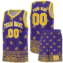 Purple Gold Cashew Pattern Team Basketball Jersey 15