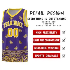 Purple Gold Cashew Pattern Team Basketball Jersey 16