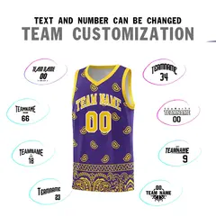 Purple Gold Cashew Pattern Team Basketball Jersey 18