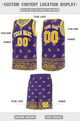 Purple Gold Cashew Pattern Team Basketball Jersey 19