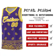 Purple Gold Cashew Pattern Team Basketball Jersey 2
