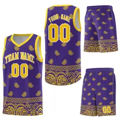 Purple Gold Cashew Pattern Team Basketball Jersey 20
