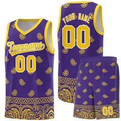 Purple Gold Cashew Pattern Team Basketball Jersey 22