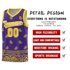 Purple Gold Cashew Pattern Team Basketball Jersey 23
