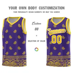 Purple Gold Cashew Pattern Team Basketball Jersey 24