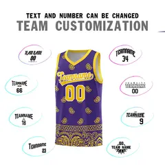 Purple Gold Cashew Pattern Team Basketball Jersey 25