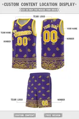 Purple Gold Cashew Pattern Team Basketball Jersey 26
