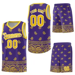 Purple Gold Cashew Pattern Team Basketball Jersey 27