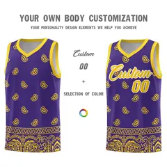 Purple Gold Cashew Pattern Team Basketball Jersey 3