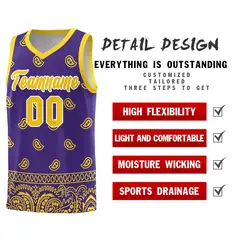 Purple Gold Cashew Pattern Team Basketball Jersey 30