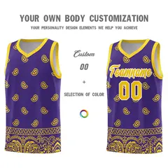 Purple Gold Cashew Pattern Team Basketball Jersey 31