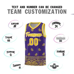 Purple Gold Cashew Pattern Team Basketball Jersey 32