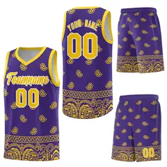 Purple Gold Cashew Pattern Team Basketball Jersey 34