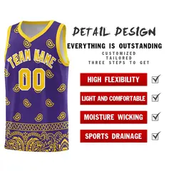 Purple Gold Cashew Pattern Team Basketball Jersey 37