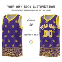 Purple Gold Cashew Pattern Team Basketball Jersey 38