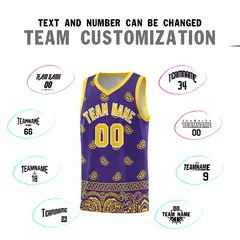 Purple Gold Cashew Pattern Team Basketball Jersey 39