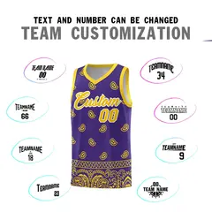 Purple Gold Cashew Pattern Team Basketball Jersey 4