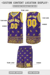 Purple Gold Cashew Pattern Team Basketball Jersey 40