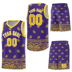 Purple Gold Cashew Pattern Team Basketball Jersey 41