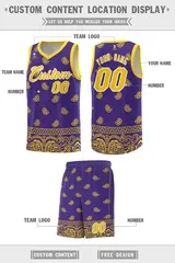 Purple Gold Cashew Pattern Team Basketball Jersey 5
