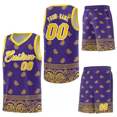 Purple Gold Cashew Pattern Team Basketball Jersey 6