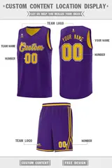 Purple Gold Chest Slash Pattern Basketball Jersey 2