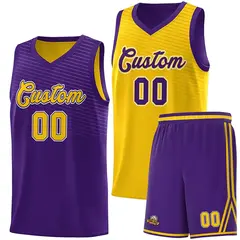 Purple Gold Chest Slash Pattern Double Side Basketball Jersey