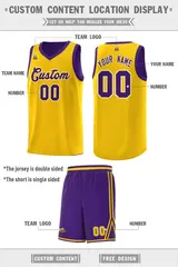 Purple Gold Chest Slash Pattern Double Side Basketball Jersey 2