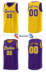 Purple Gold Chest Slash Pattern Double Side Basketball Jersey 3