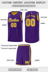 Purple Gold Chest Slash Pattern Double Side Basketball Jersey 4
