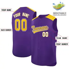 Purple Gold Classic Authentic Sleeveless Baseball Jersey 2